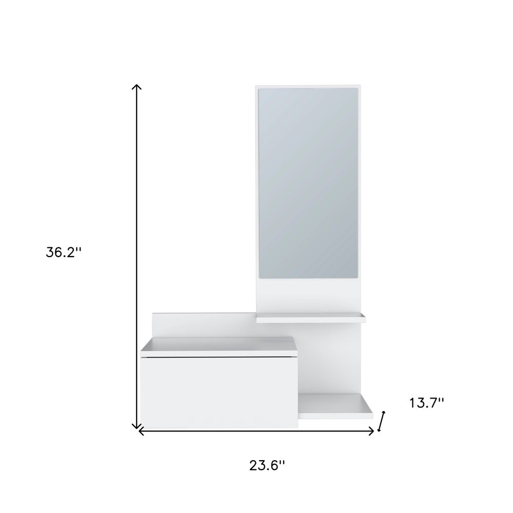 White Wood Wall Mounted Accent Cabinet with Drawer and Mirror - 36-inch