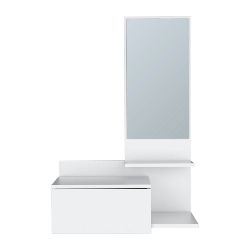 White Wood Wall Mounted Accent Cabinet with Drawer and Mirror - 36-inch
