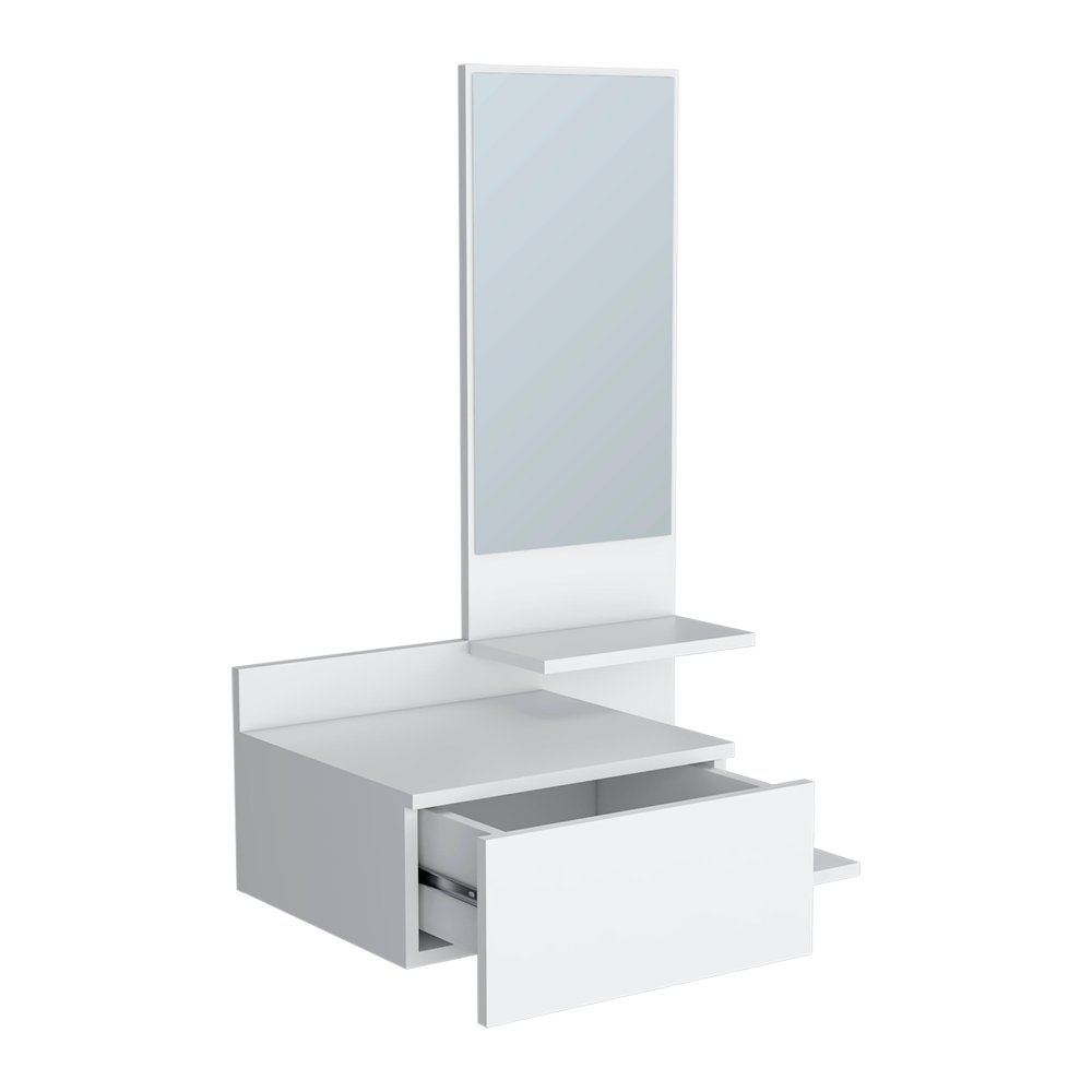 White Wood Wall Mounted Accent Cabinet with Drawer and Mirror - 36-inch
