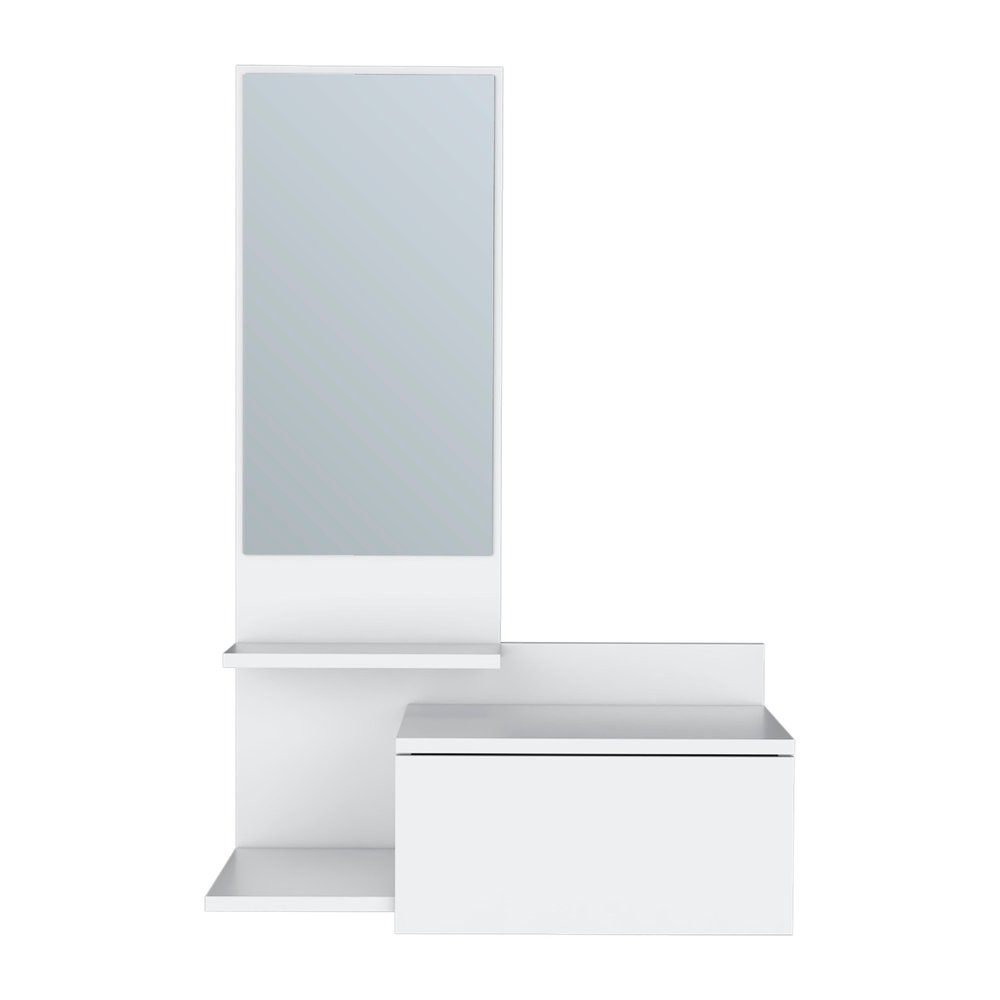 White Wood Wall Mounted Accent Cabinet with Drawer and Mirror - 36-inch