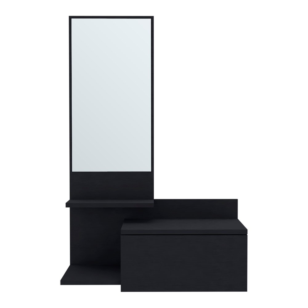 Black Wood Wall Mounted Accent Cabinet with Drawer and Mirror - 36-inch