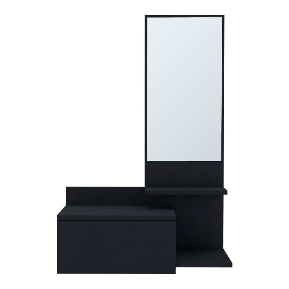 Black Wood Wall Mounted Accent Cabinet with Drawer and Mirror - 36-inch