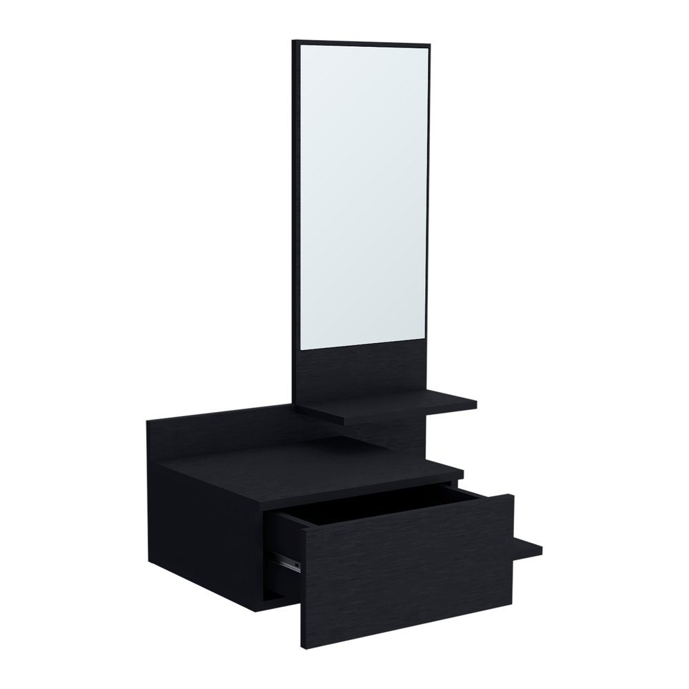 Black Wood Wall Mounted Accent Cabinet with Drawer and Mirror - 36-inch