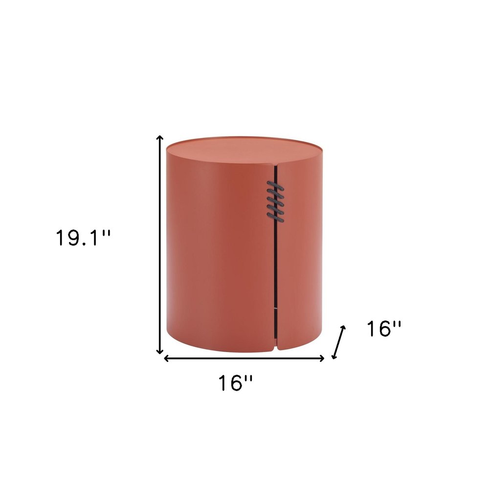 Brown Aluminum Round Drum End Table - 19-inch