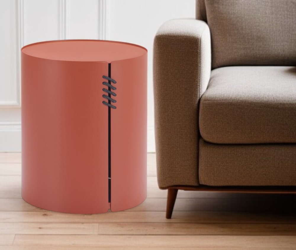 Brown Aluminum Round Drum End Table - 19-inch