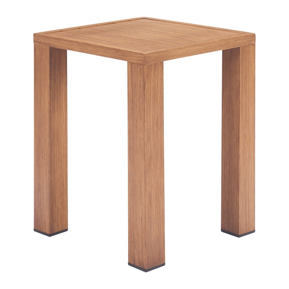 Brown Faux Wood Look Aluminum Outdoor Side Table - 16-inch
