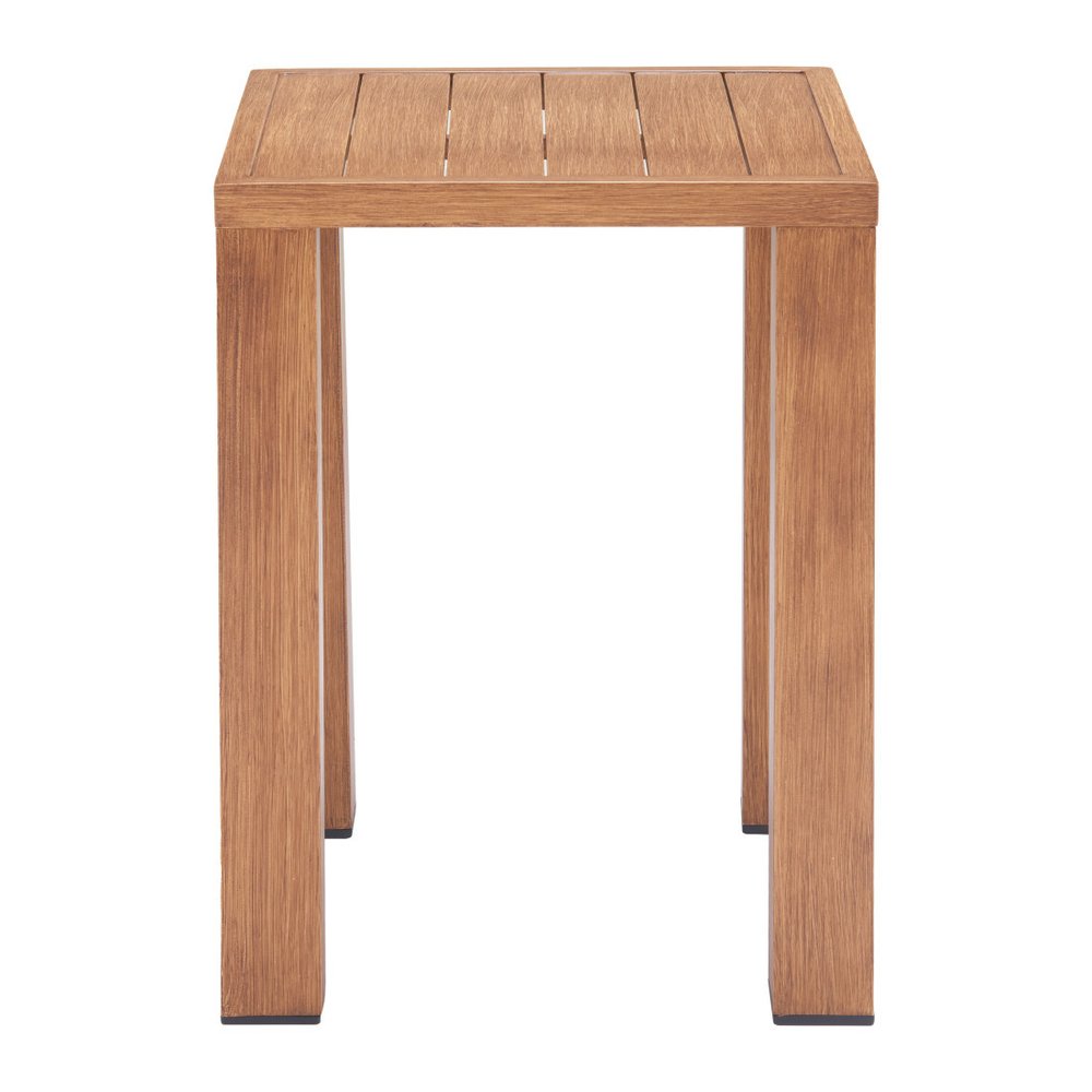 Brown Faux Wood Look Aluminum Outdoor Side Table - 16-inch