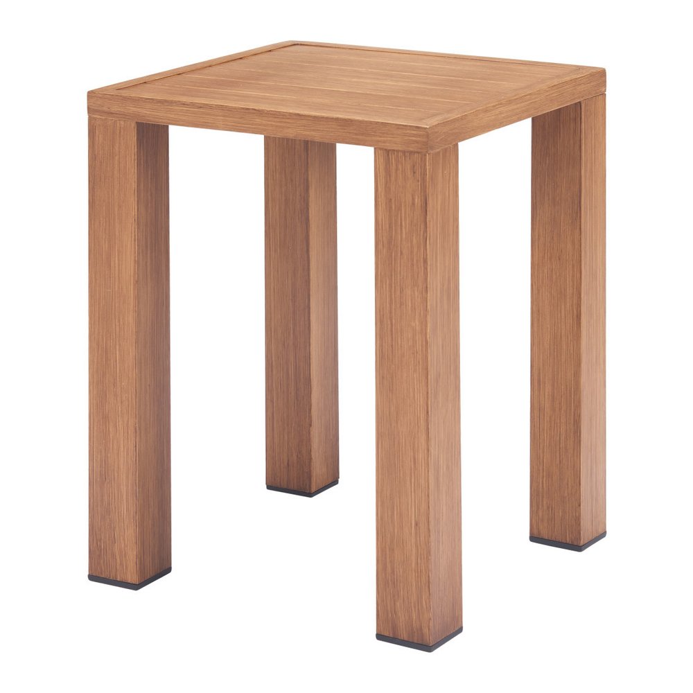 Brown Faux Wood Look Aluminum Outdoor Side Table - 16-inch