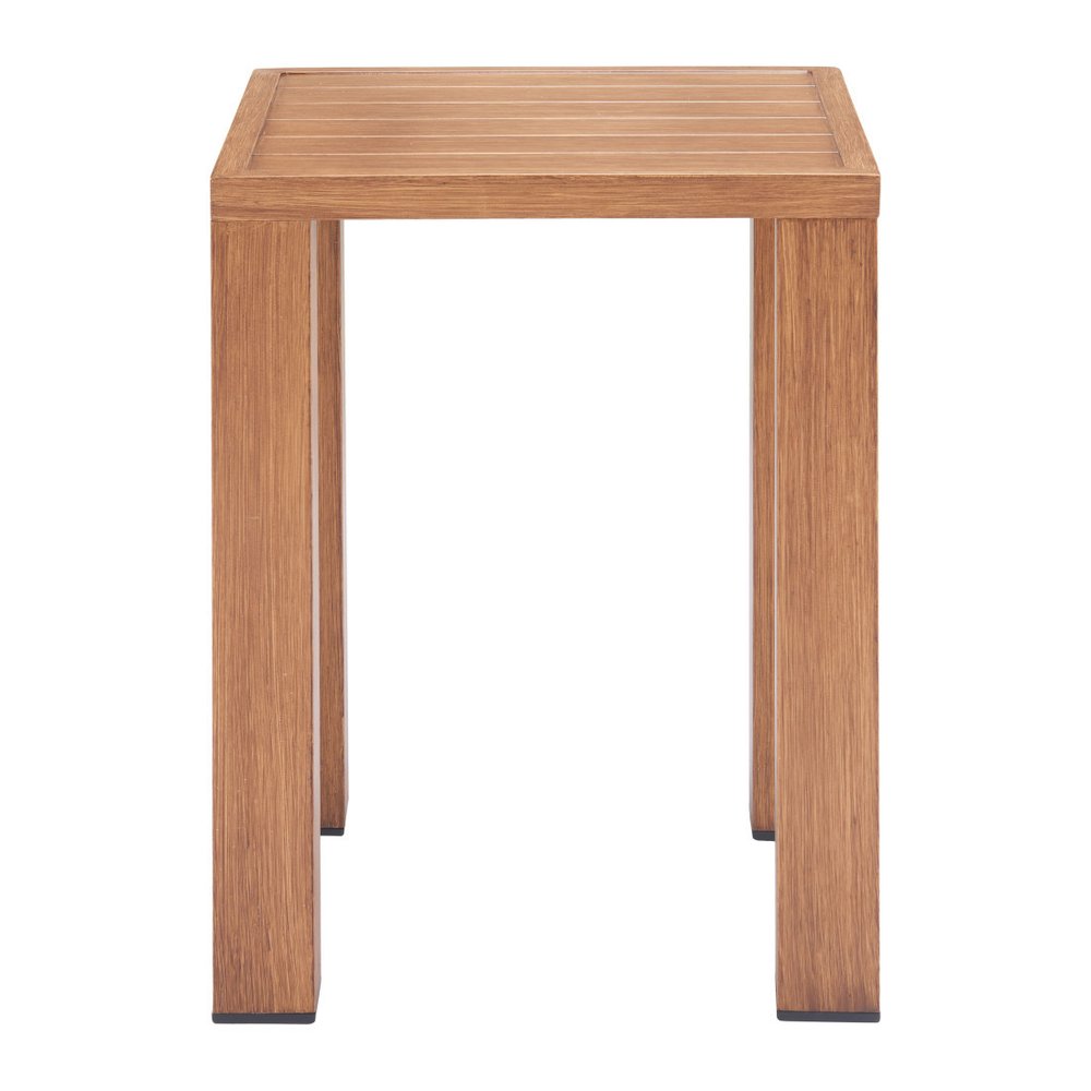 Brown Faux Wood Look Aluminum Outdoor Side Table - 16-inch