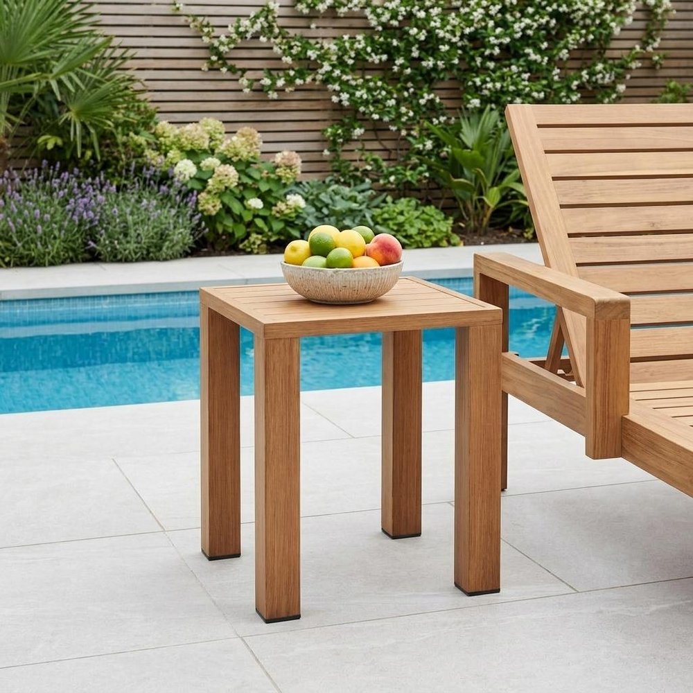 Brown Faux Wood Look Aluminum Outdoor Side Table - 16-inch