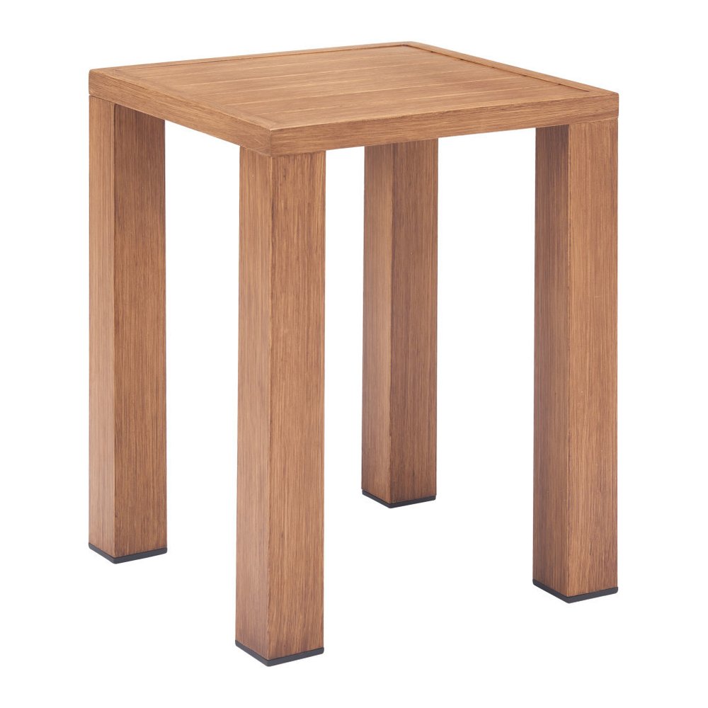 Brown Faux Wood Look Aluminum Outdoor Side Table - 16-inch