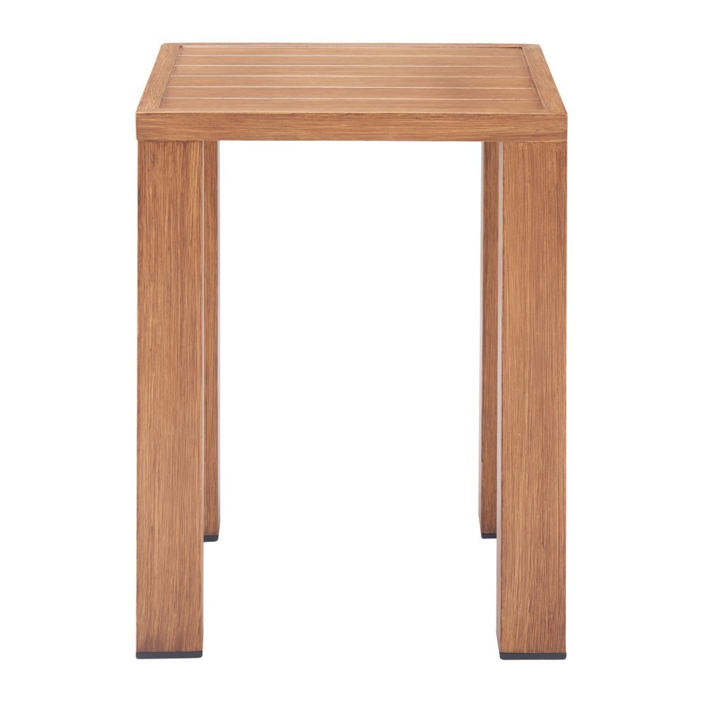 Brown Faux Wood Look Aluminum Outdoor Side Table - 16-inch