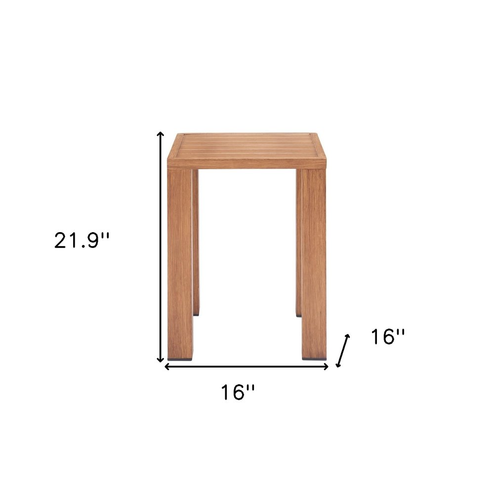 Brown Faux Wood Look Aluminum Outdoor Side Table - 16-inch