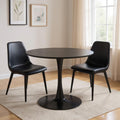 Black Wood and Steel Pedestal Base Round Top Dining Table - 36-inch