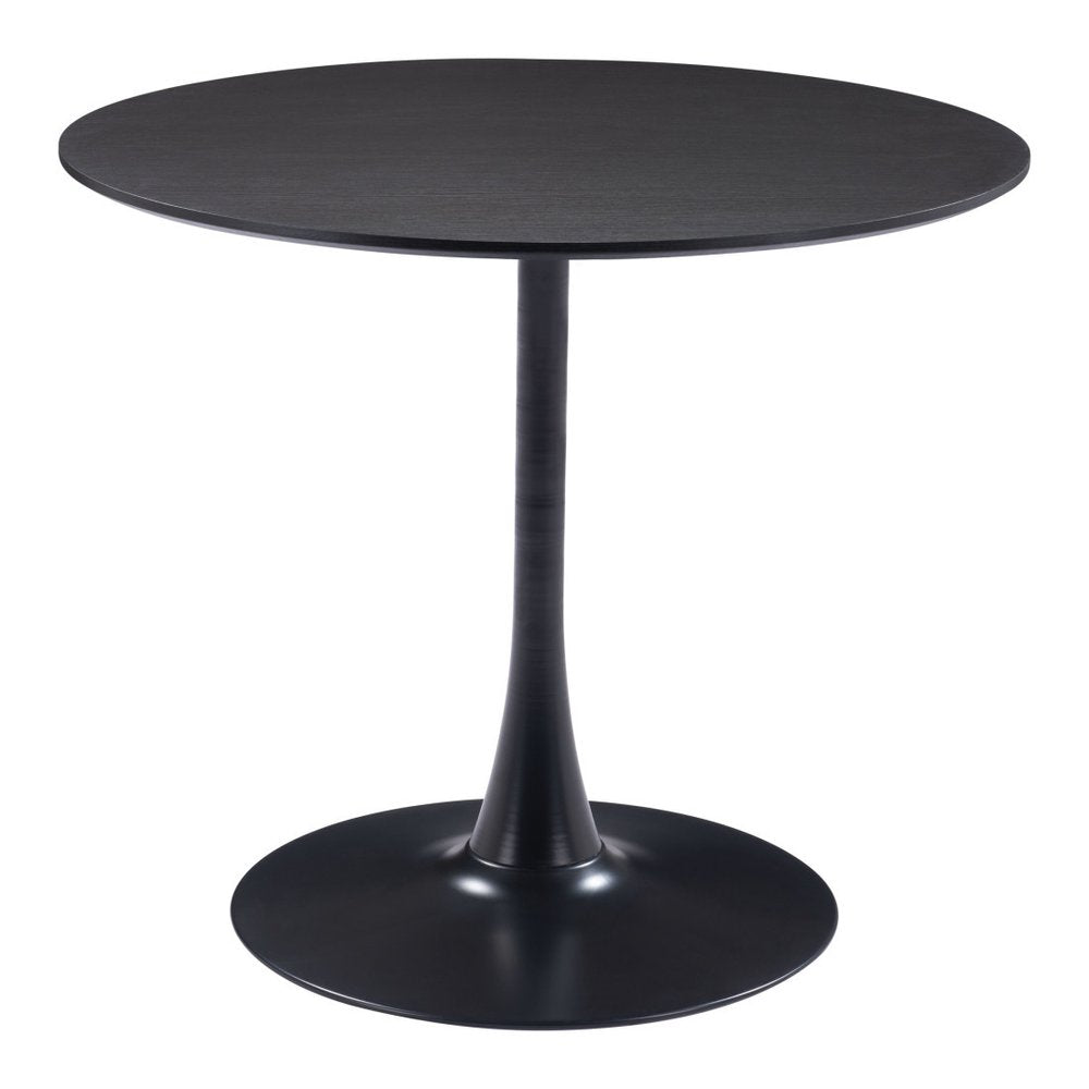 Black Wood and Steel Pedestal Base Round Top Dining Table - 36-inch