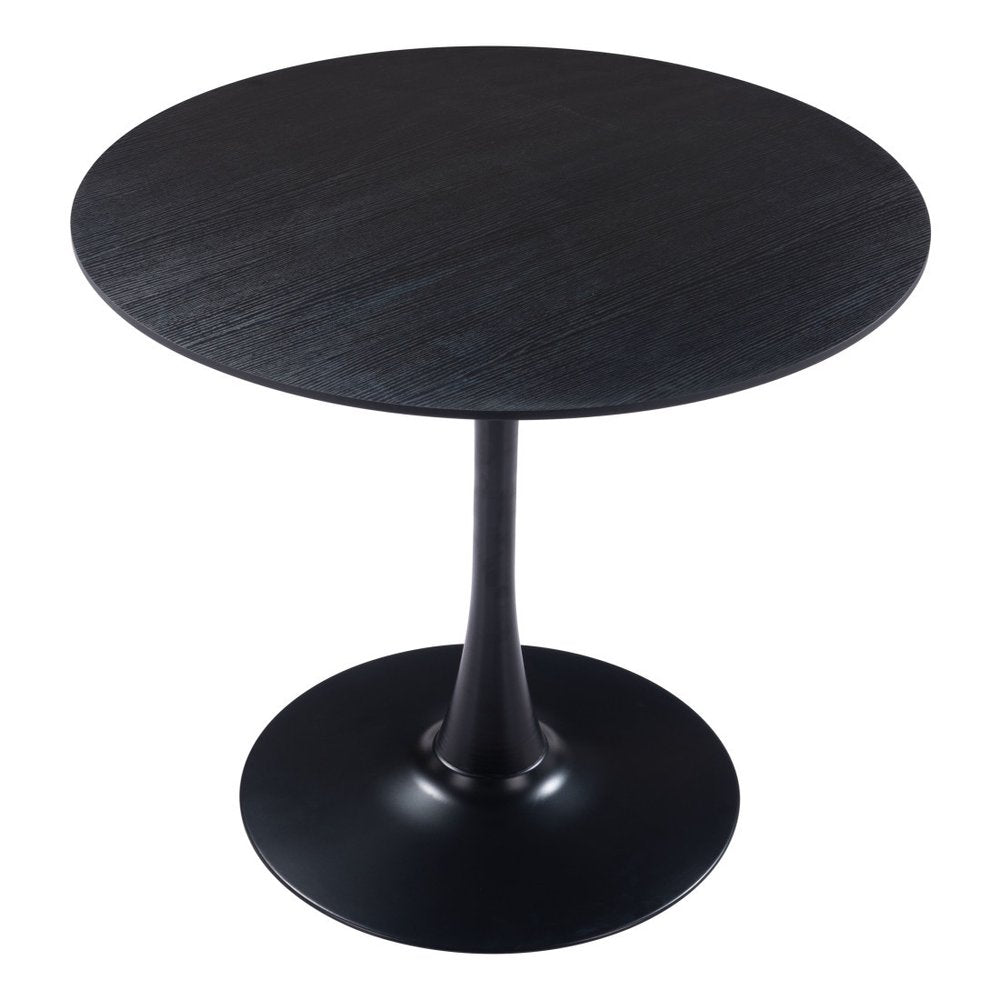 Black Wood and Steel Pedestal Base Round Top Dining Table - 36-inch