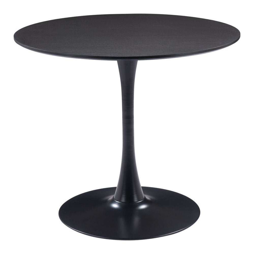 Black Wood and Steel Pedestal Base Round Top Dining Table - 36-inch