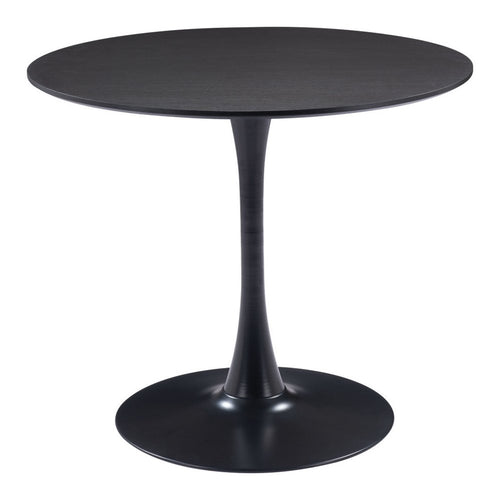 Black Wood and Steel Pedestal Base Round Top Dining Table - 36-inch