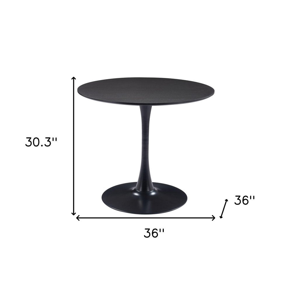 Black Wood and Steel Pedestal Base Round Top Dining Table - 36-inch