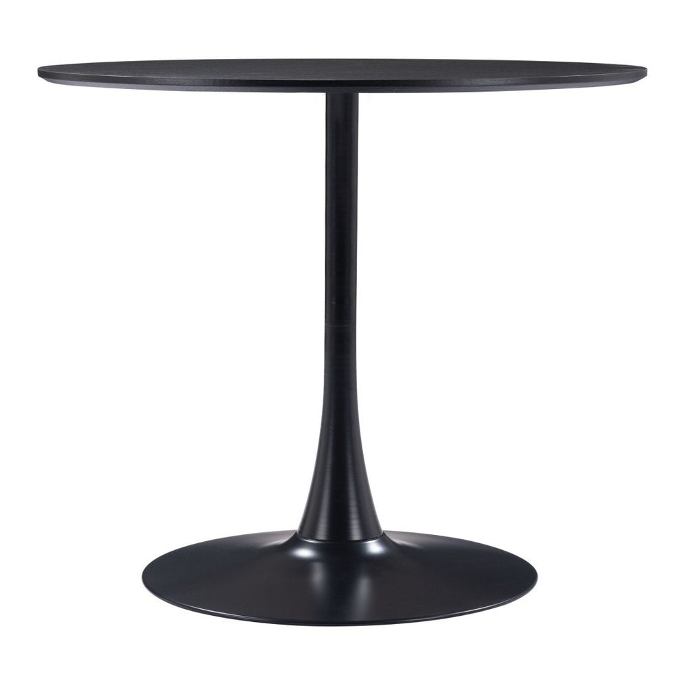 Black Wood and Steel Pedestal Base Round Top Dining Table - 36-inch