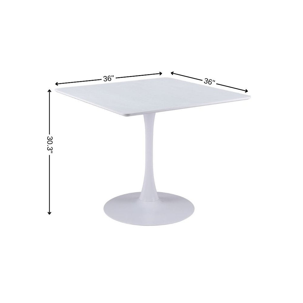 White Wood and Steel Pedestal Base Square Dining Table - 36-inch