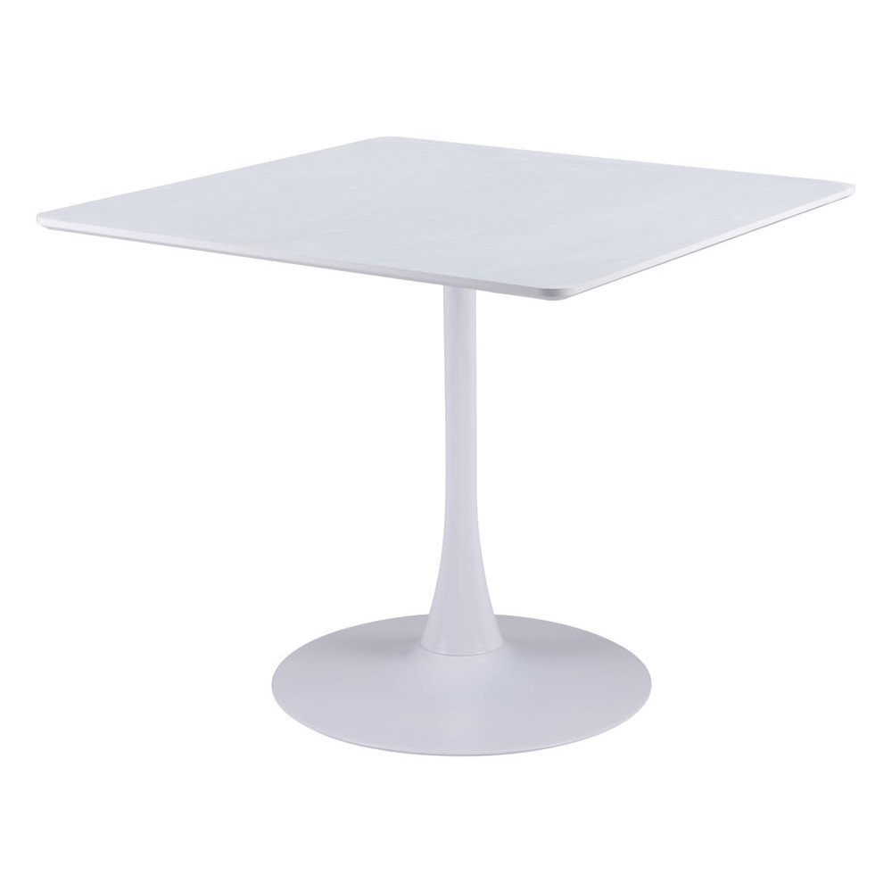 White Wood and Steel Pedestal Base Square Dining Table - 36-inch