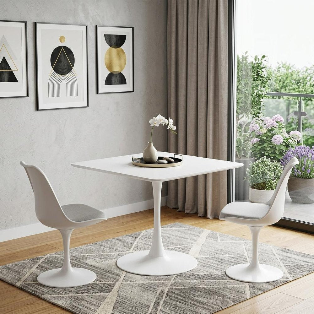 White Wood and Steel Pedestal Base Square Dining Table - 36-inch