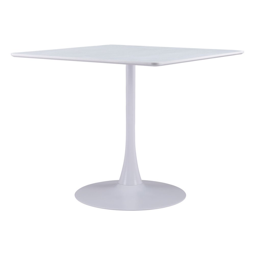 White Wood and Steel Pedestal Base Square Dining Table - 36-inch