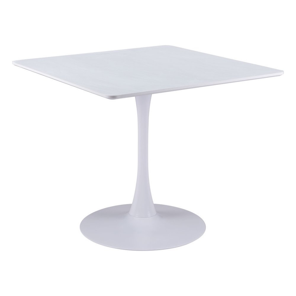 White Wood and Steel Pedestal Base Square Dining Table - 36-inch