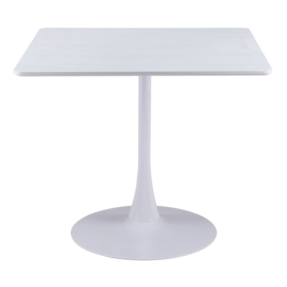 White Wood and Steel Pedestal Base Square Dining Table - 36-inch