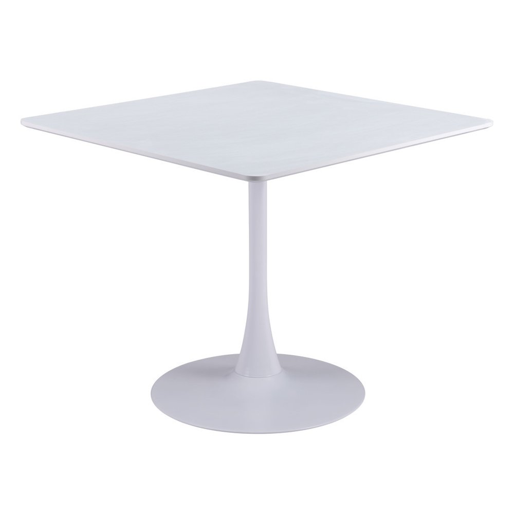 White Wood and Steel Pedestal Base Square Dining Table - 36-inch