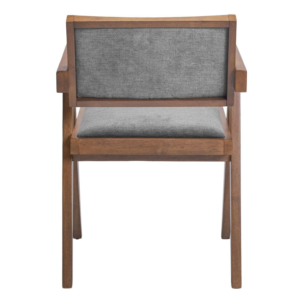 Set of Two Gray and Brown Upholstery Open Back Dining Arm Chairs