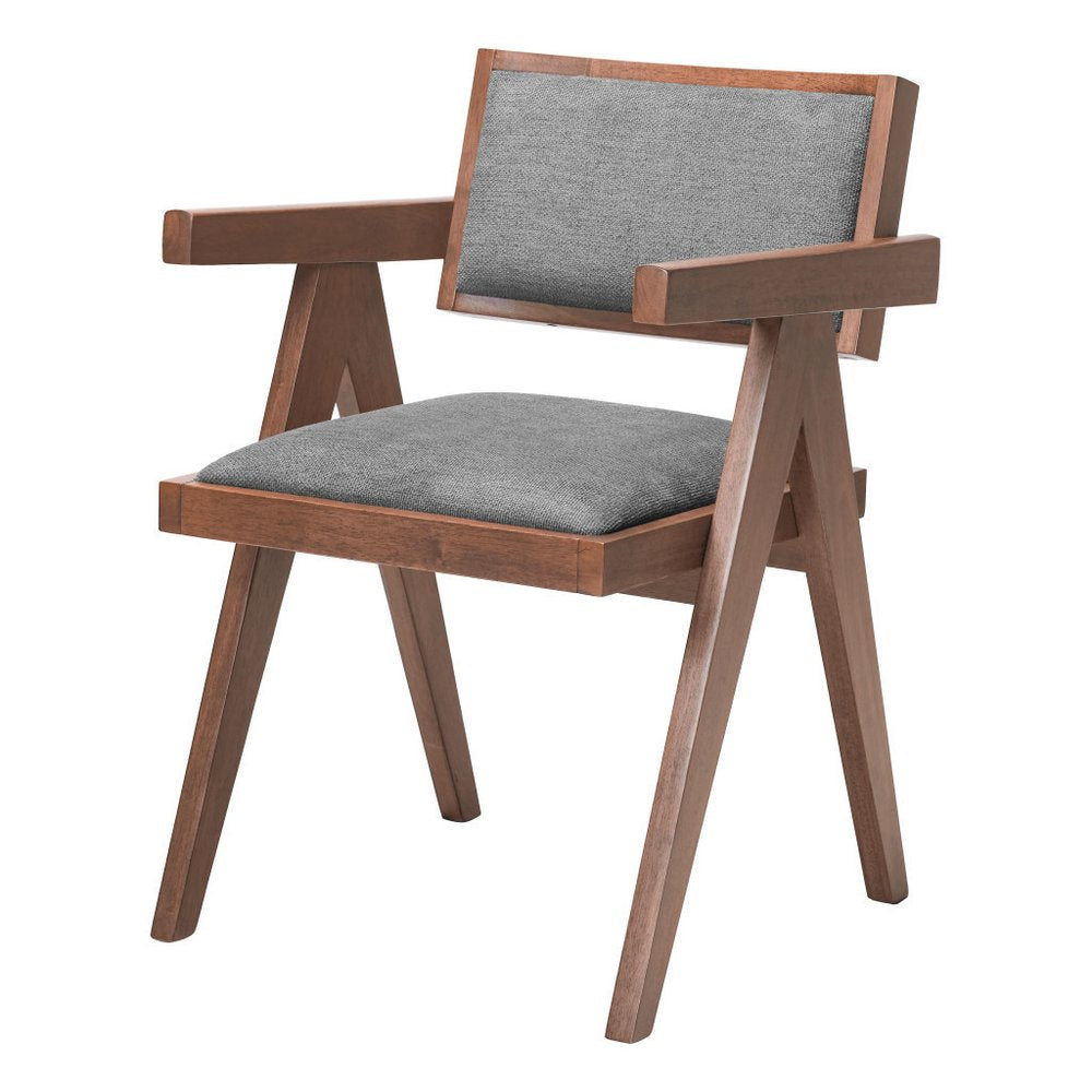 Set of Two Gray and Brown Upholstery Open Back Dining Arm Chairs