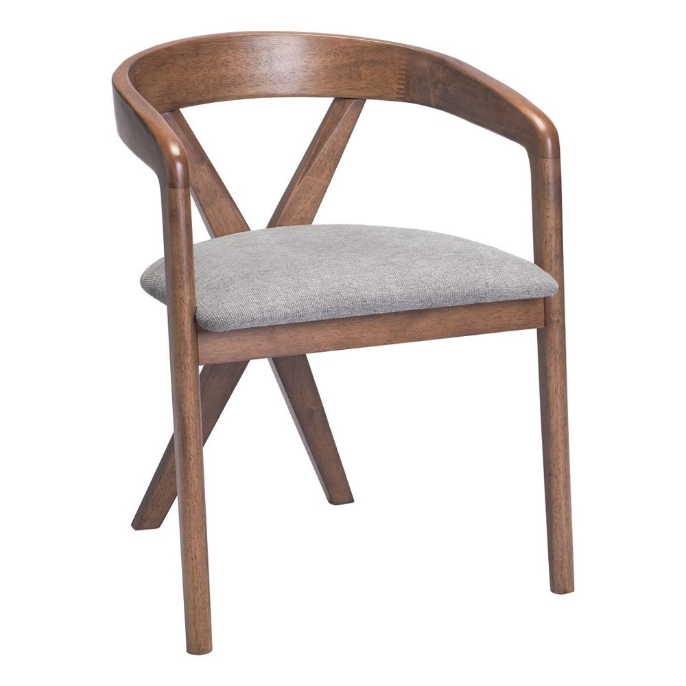 Gray and Brown Upholstery Open Back Dining Arm Chair
