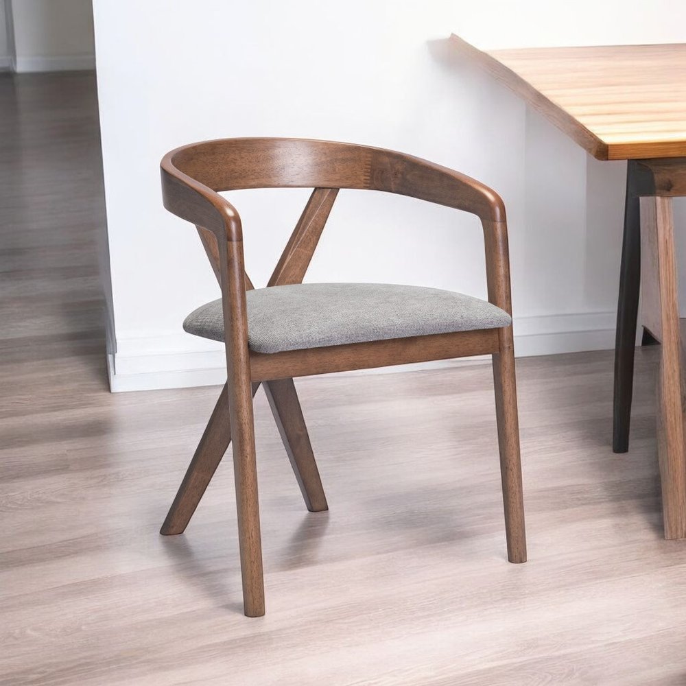 Gray and Brown Upholstery Open Back Dining Arm Chair