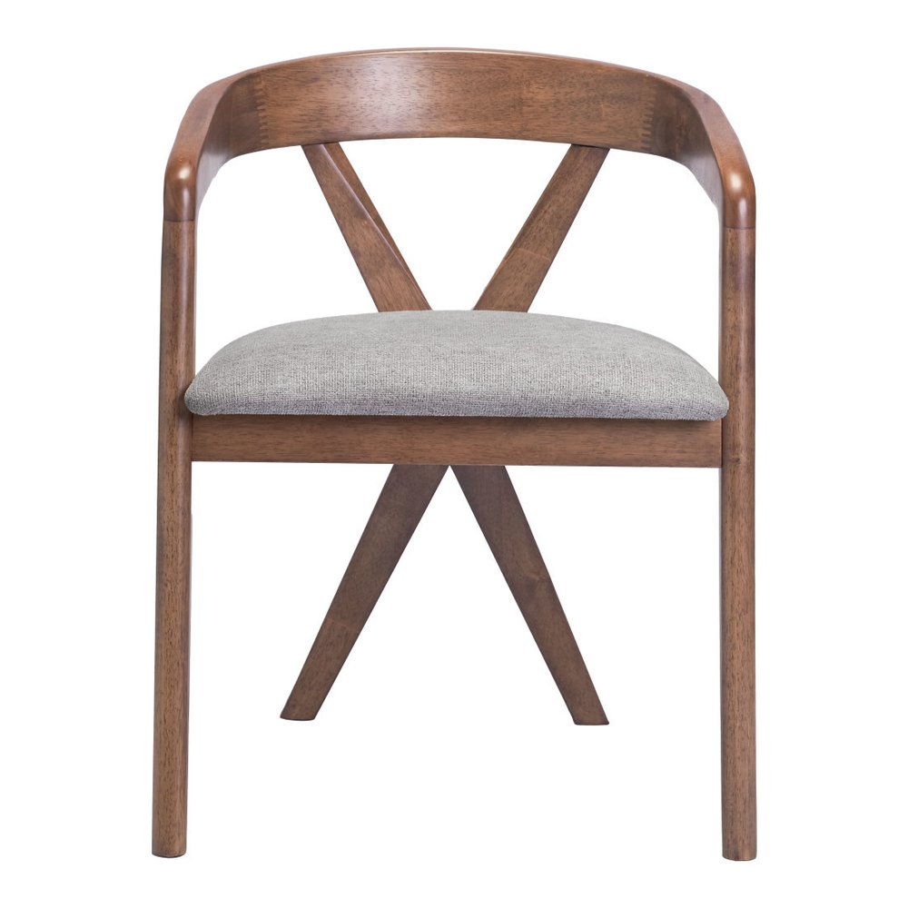 Gray and Brown Upholstery Open Back Dining Arm Chair