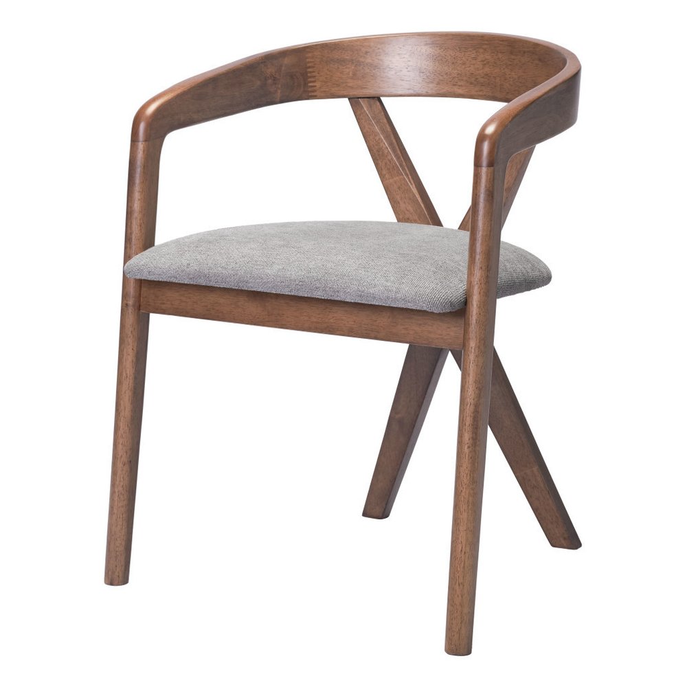 Gray and Brown Upholstery Open Back Dining Arm Chair