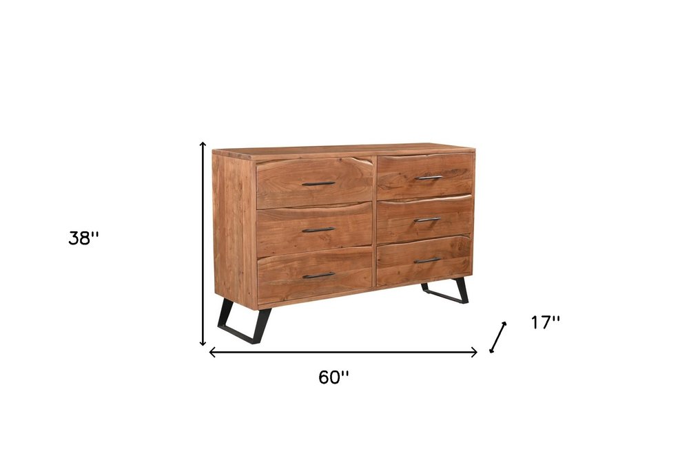Natural Live Edge Solid Wood Six Drawer Double Dresser - 60-inch