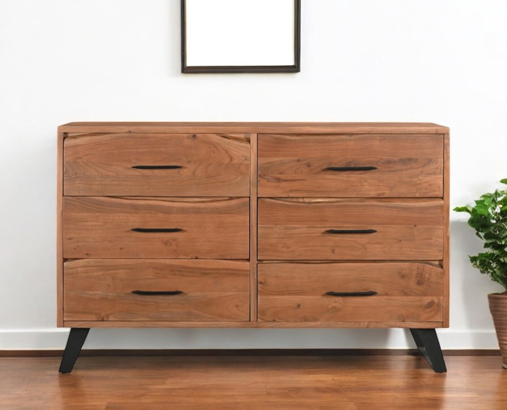 Natural Live Edge Solid Wood Six Drawer Double Dresser - 60-inch