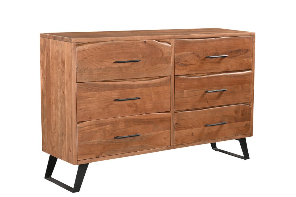 Natural Live Edge Solid Wood Six Drawer Double Dresser - 60-inch