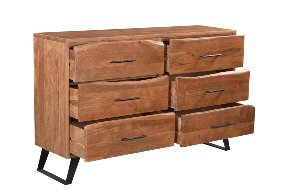 Natural Live Edge Solid Wood Six Drawer Double Dresser - 60-inch