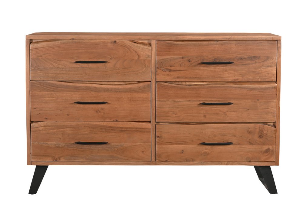 Natural Live Edge Solid Wood Six Drawer Double Dresser - 60-inch