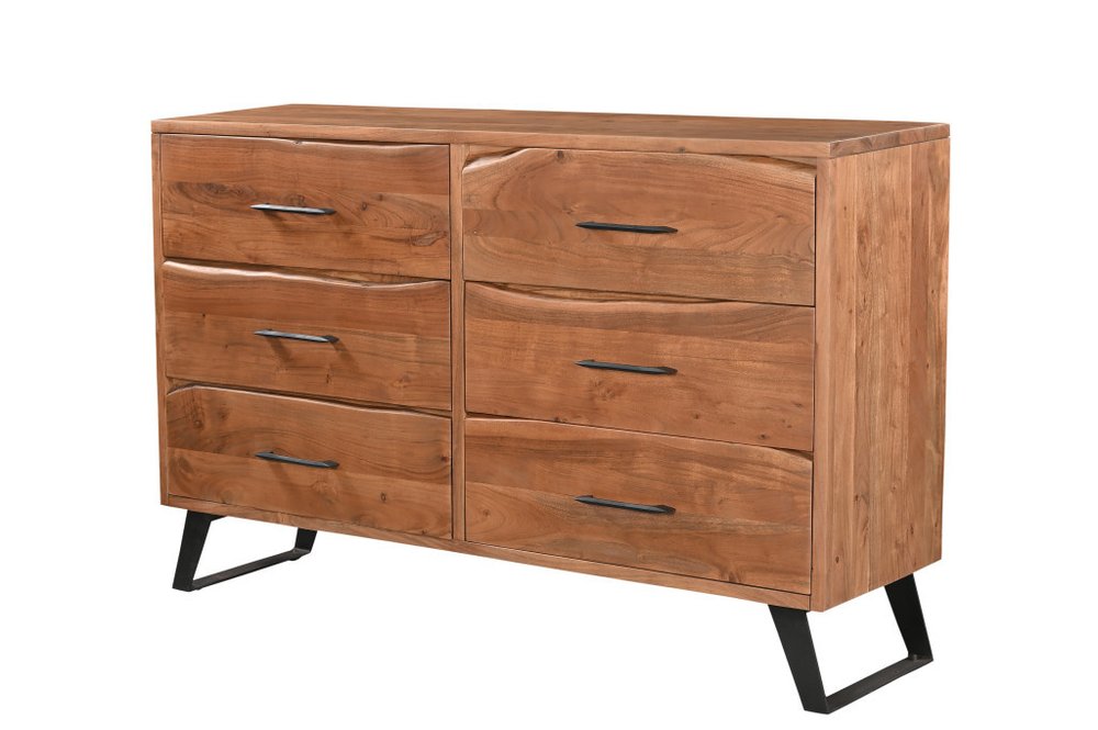 Natural Live Edge Solid Wood Six Drawer Double Dresser - 60-inch