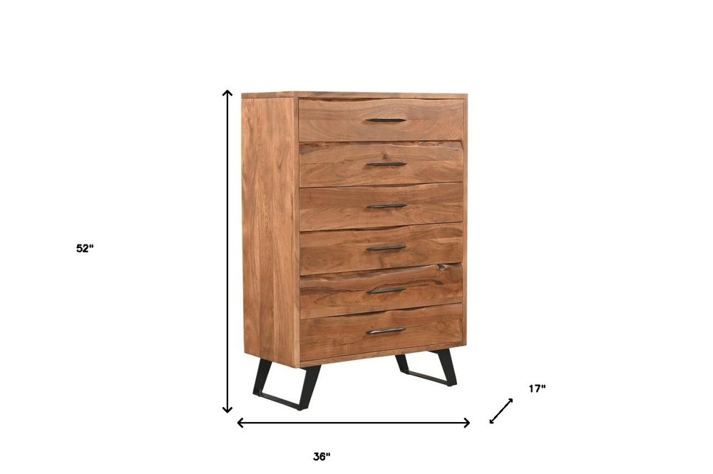 Natural Live Edge Solid Wood Six Drawer Dresser - 36-inch