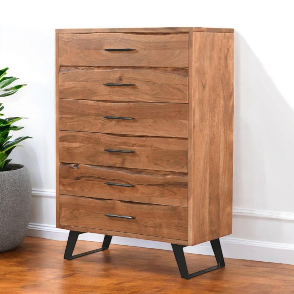 Natural Live Edge Solid Wood Six Drawer Dresser - 36-inch