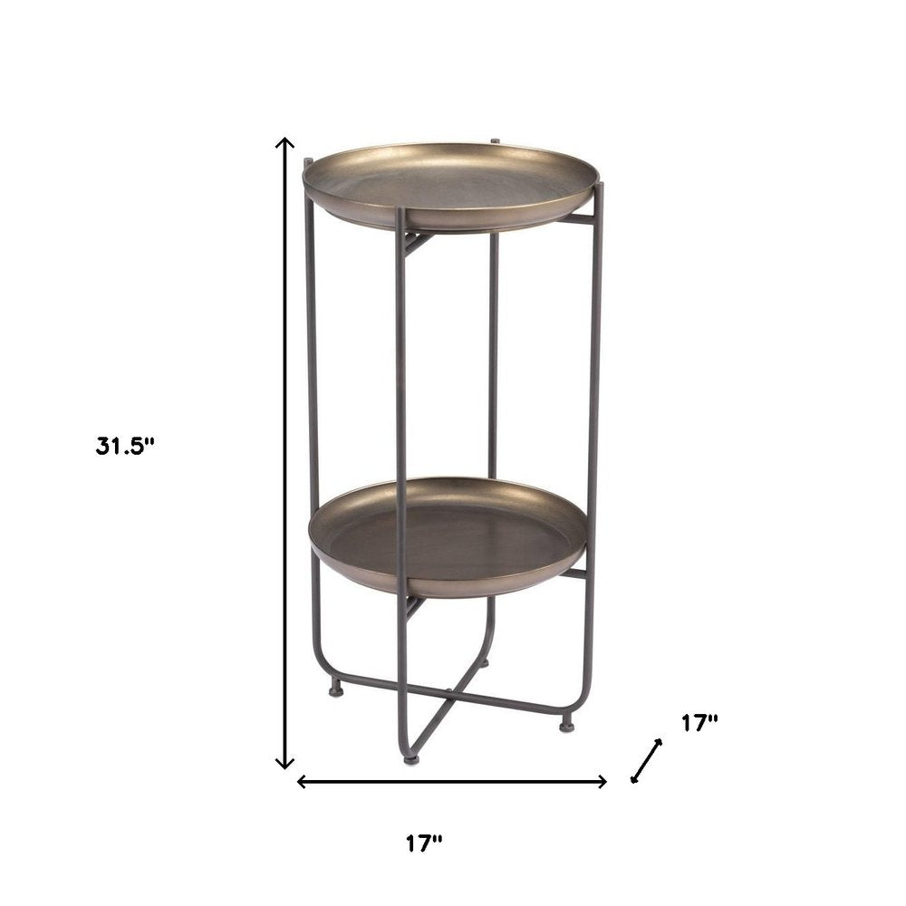 Bronze and Gray Steel Round Pedestal End Table - 32-inch