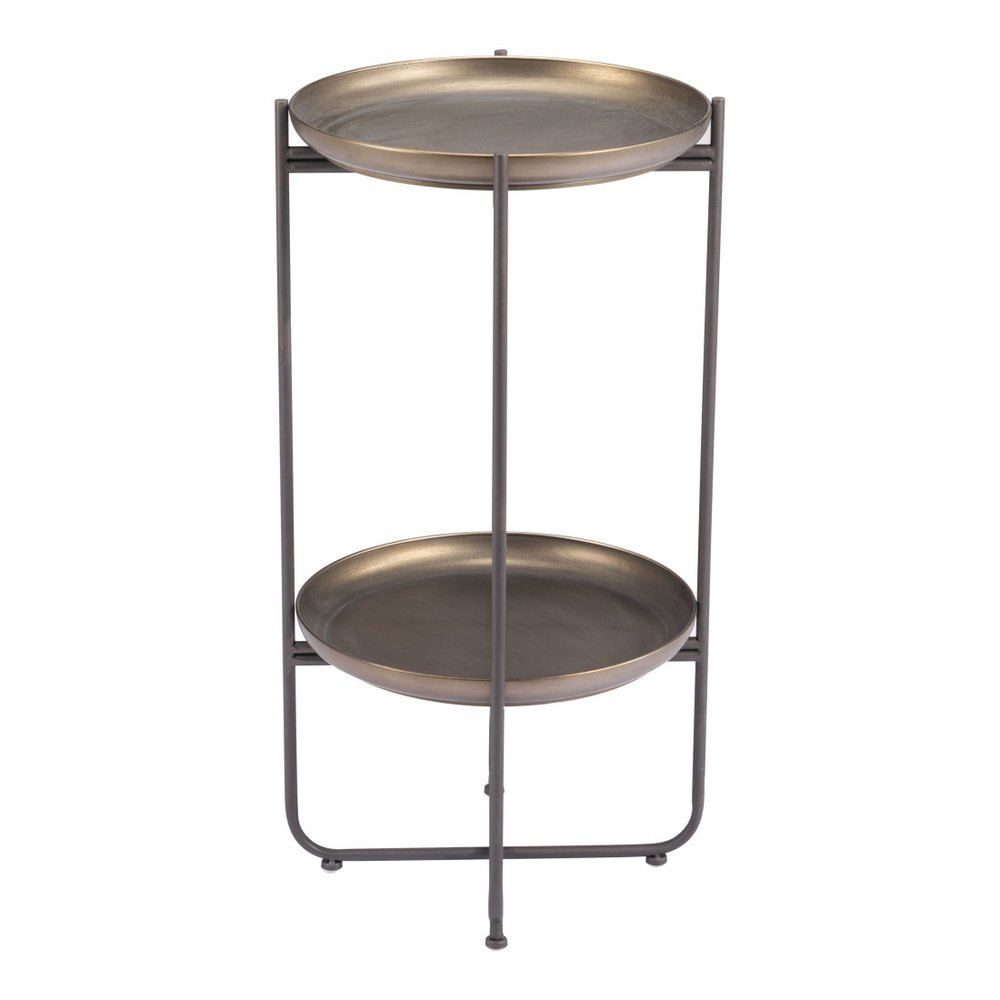 Bronze and Gray Steel Round Pedestal End Table - 32-inch