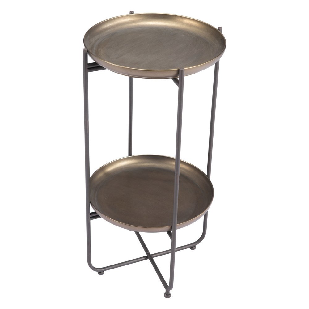 Bronze and Gray Steel Round Pedestal End Table - 32-inch