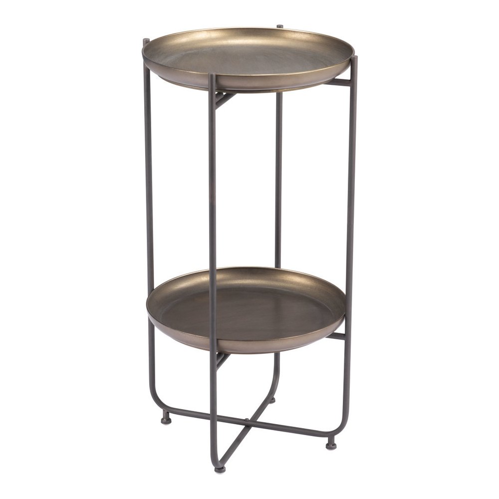 Bronze and Gray Steel Round Pedestal End Table - 32-inch