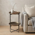 Bronze and Gray Steel Round Pedestal End Table - 32-inch